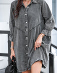 Distressed Collared Neck Flounce Sleeve Denim Dress - Little Miss Vanilla