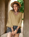 Plus Size Lace Detail V-Neck Flounce Sleeve Blouse - Little Miss Vanilla