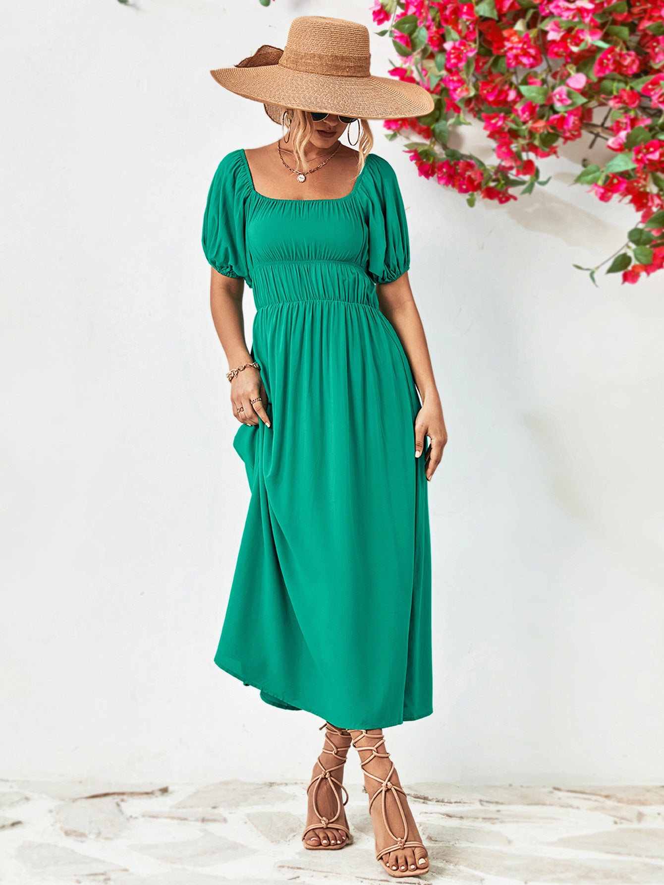 Off-Shoulder Balloon Sleeve Midi Dress - Little Miss Vanilla