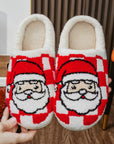 Fiery Red Checkered Santa Claus Graphic Plush Home Slippers