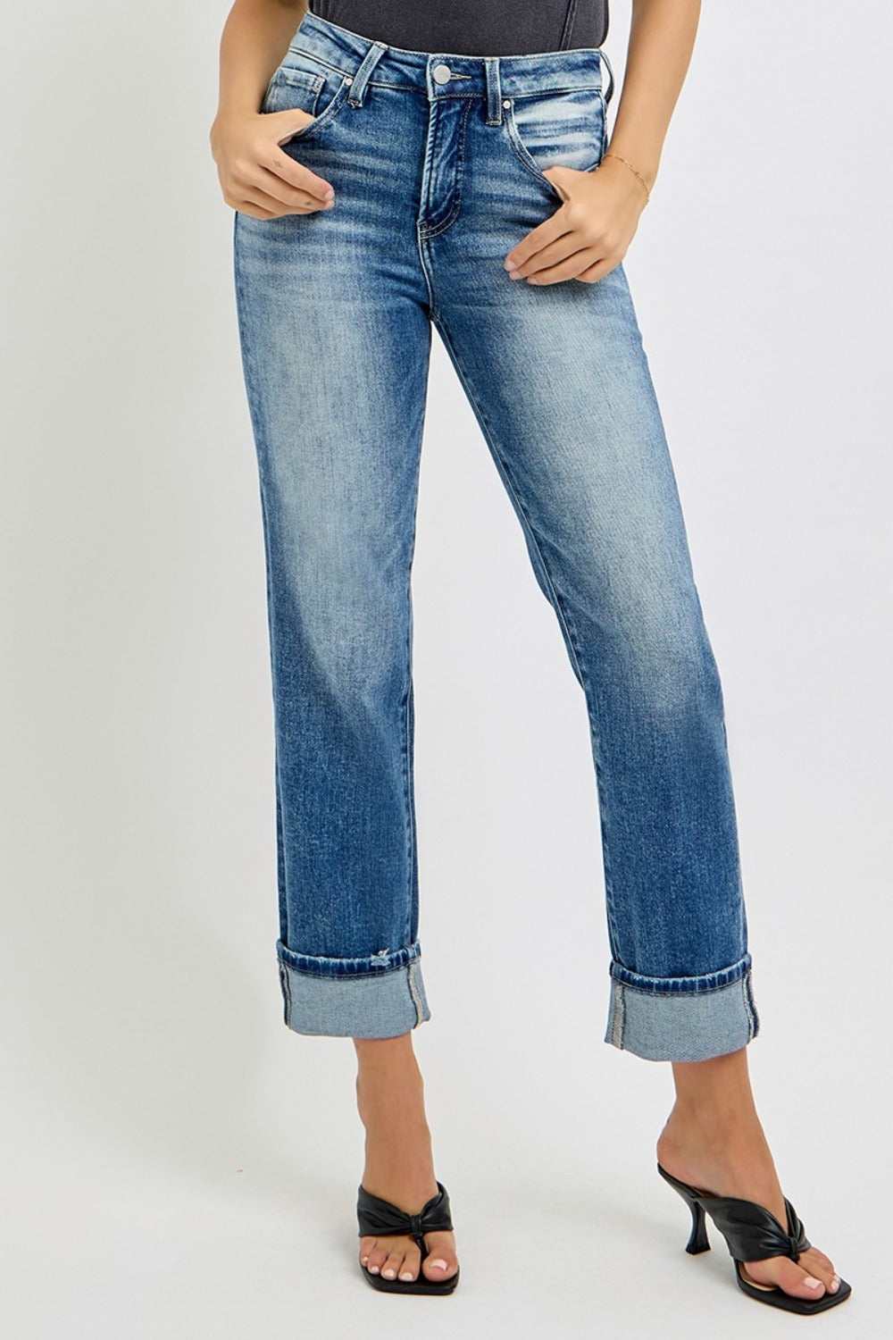 RISEN Full Size High Rise Crop Straight Roll Up Jeans - Little Miss Vanilla