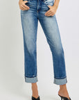 RISEN Full Size High Rise Crop Straight Roll Up Jeans - Little Miss Vanilla