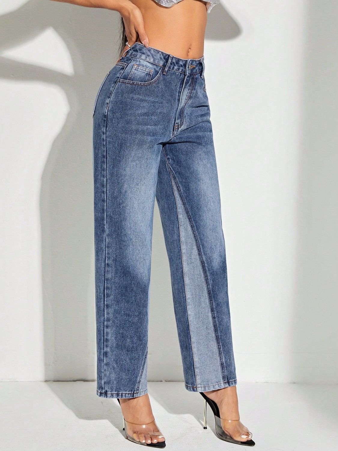 Contrast Patchwork Straight Jeans with Pockets - Little Miss Vanilla