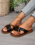 Black Criss Cross PU Leather Flat Slippers