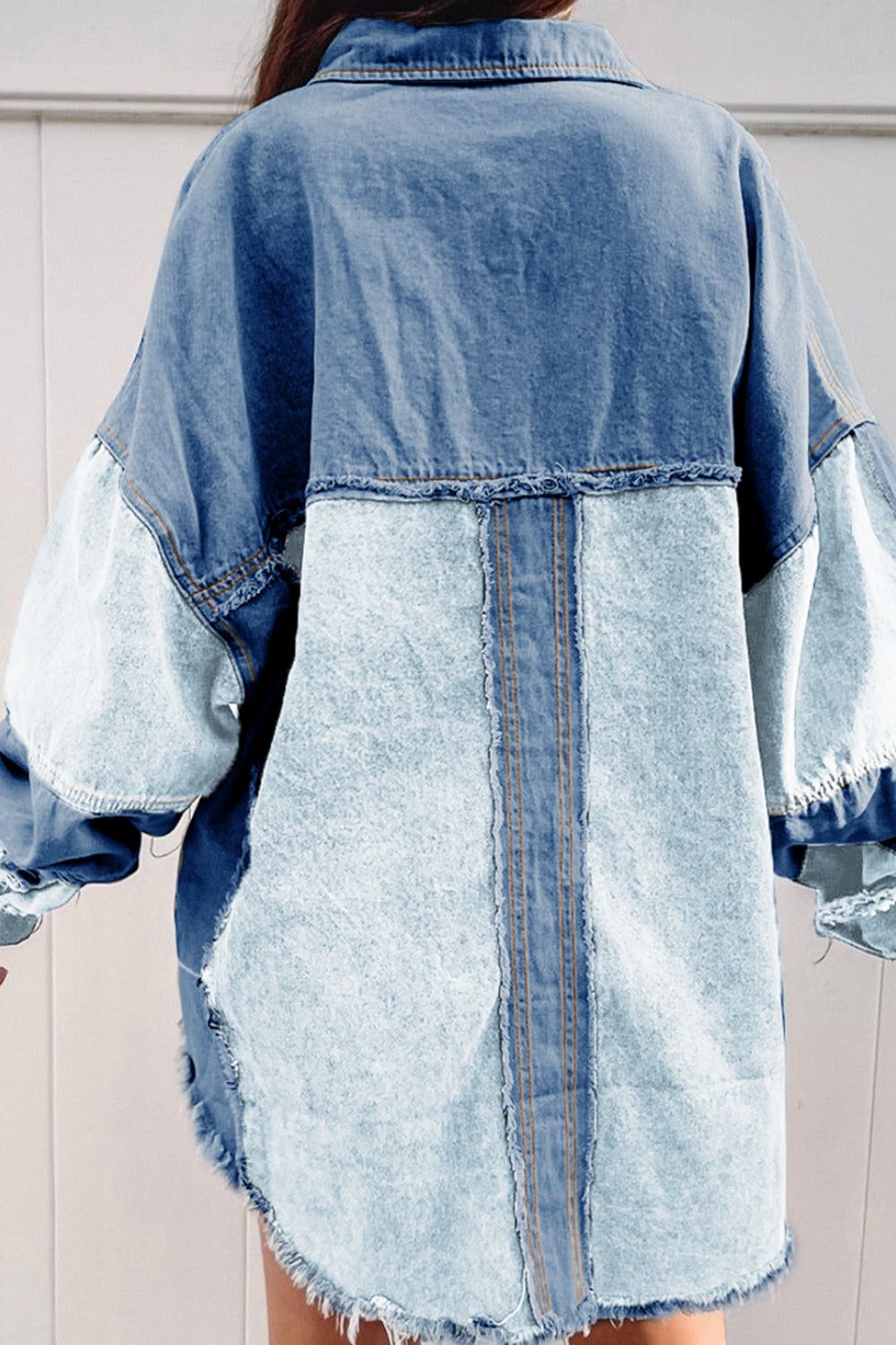 Raw Hem Color Block Denim Jacket - Little Miss Vanilla