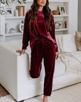 Fiery Red Solid Velvet Two Piece Lounge Set - Little Miss Vanilla