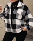 Plus Size Pocketed Plaid Collared Neck Jacket - Little Miss Vanilla