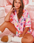 Pink Full Pattern Shirt and Shorts Satin Pajama Set - Little Miss Vanilla