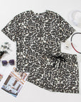 Black Cheetah Printed Casual Tee and Shorts Lounge Set