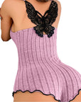 Women's Fashion Butterfly Back Pajamas Lace Strap One-piece Pajamas Lingerie - Little Miss Vanilla