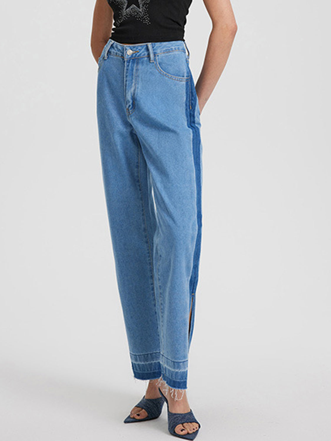 Slit Straight Leg Jeans with Pockets - Little Miss Vanilla