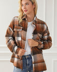 Brown Plaid Flap Pockets Shacket