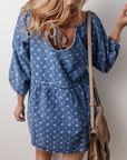 Tied V-Neck Three-Quarter Sleeve Denim Dress - Little Miss Vanilla