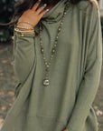 Side Slit High-Low Cowl Neck Long Sleeve Blouse - Little Miss Vanilla