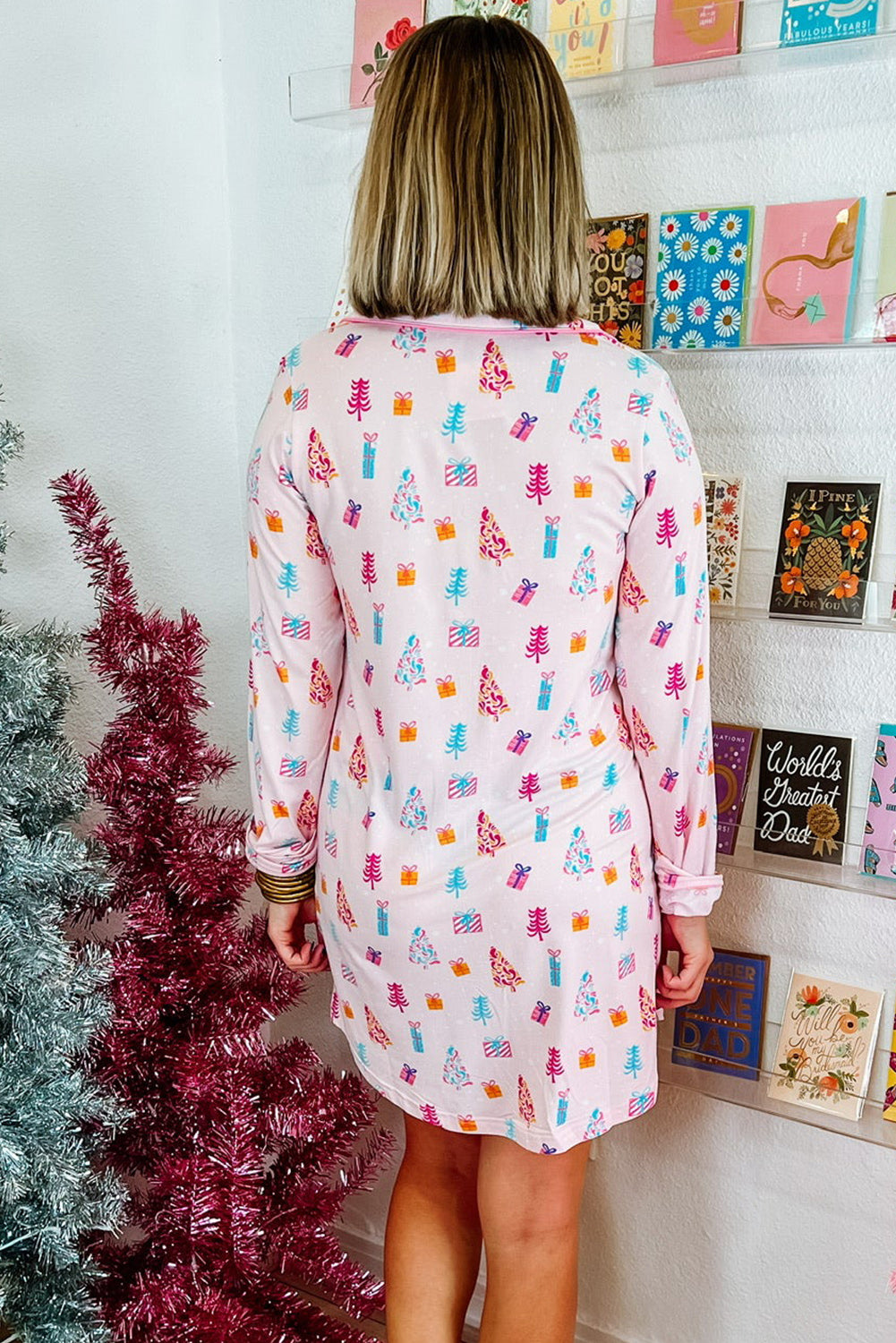 Pink Christmas Twinkle Tree Print Shirt Sleep Dress - Little Miss Vanilla