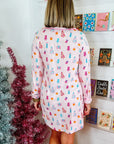 Pink Christmas Twinkle Tree Print Shirt Sleep Dress - Little Miss Vanilla