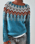 Women's Fashion Round Neck Multicolor Loose Leisure Pullover Knitwear Sweater