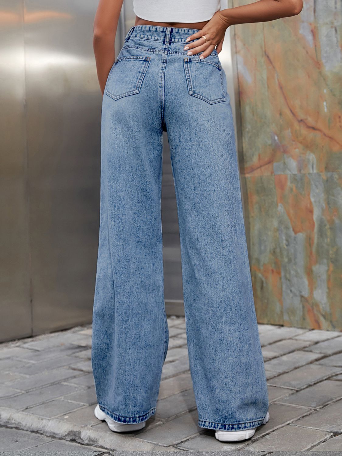 Distressed Wide Leg Jeans with Pockets - Little Miss Vanilla