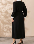 Plus Size Contrast Collared Neck Long Sleeve Midi Dress - Little Miss Vanilla