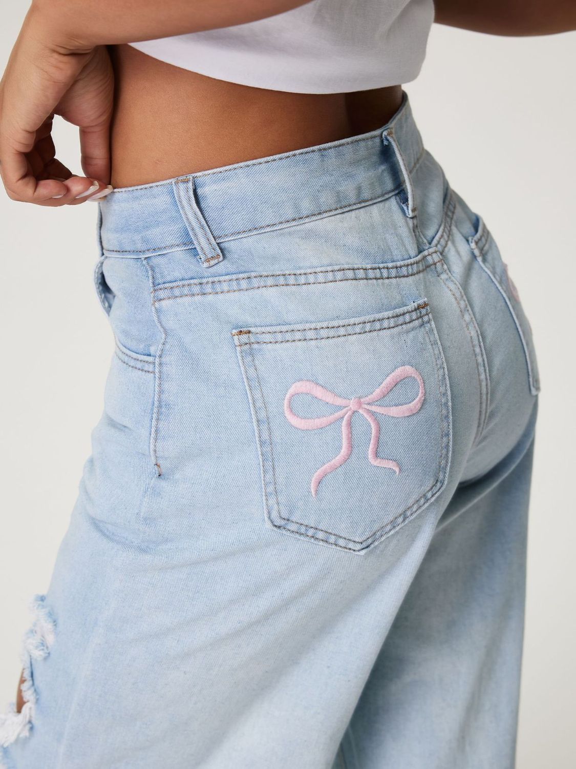 Distressed Wide Leg Jeans with Pockets - Little Miss Vanilla