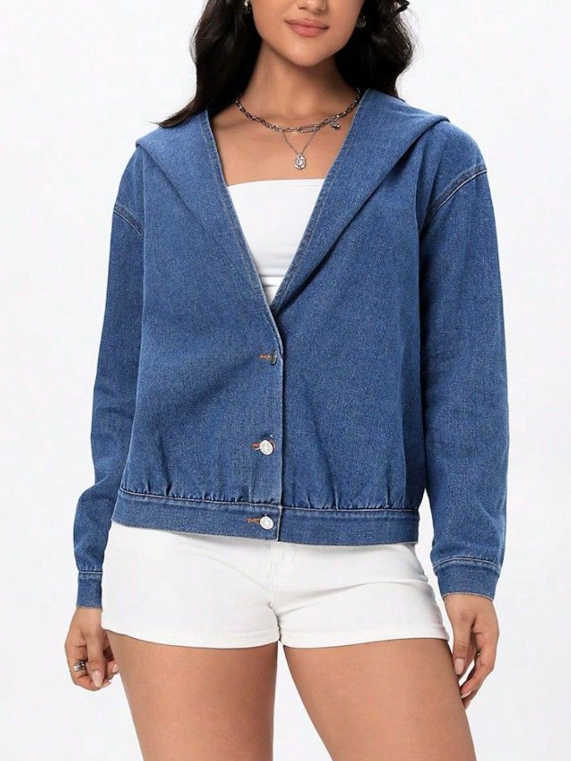 Button Up Hooded Denim Top - Little Miss Vanilla