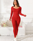 Scoop Neck Long Sleeve Active Jumpsuit - Little Miss Vanilla