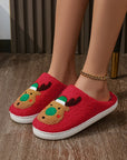 Fiery Red Christmas Reindeer Pattern Thick Sole Plush Slippers