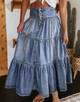 Tiered Button-Fly Denim Skirt - Little Miss Vanilla