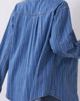 Striped Texture Collared Neck Denim Top - Little Miss Vanilla