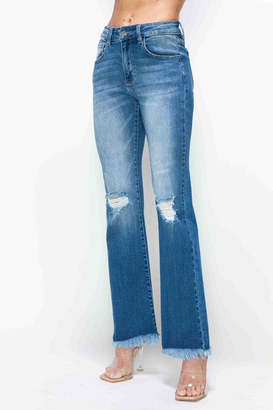 bytos Full Size Raw Hem Distressed High Rise Bootcut Jeans - Little Miss Vanilla