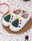 White Fuzzy Christmas Tree Pattern Home Slippers - Little Miss Vanilla