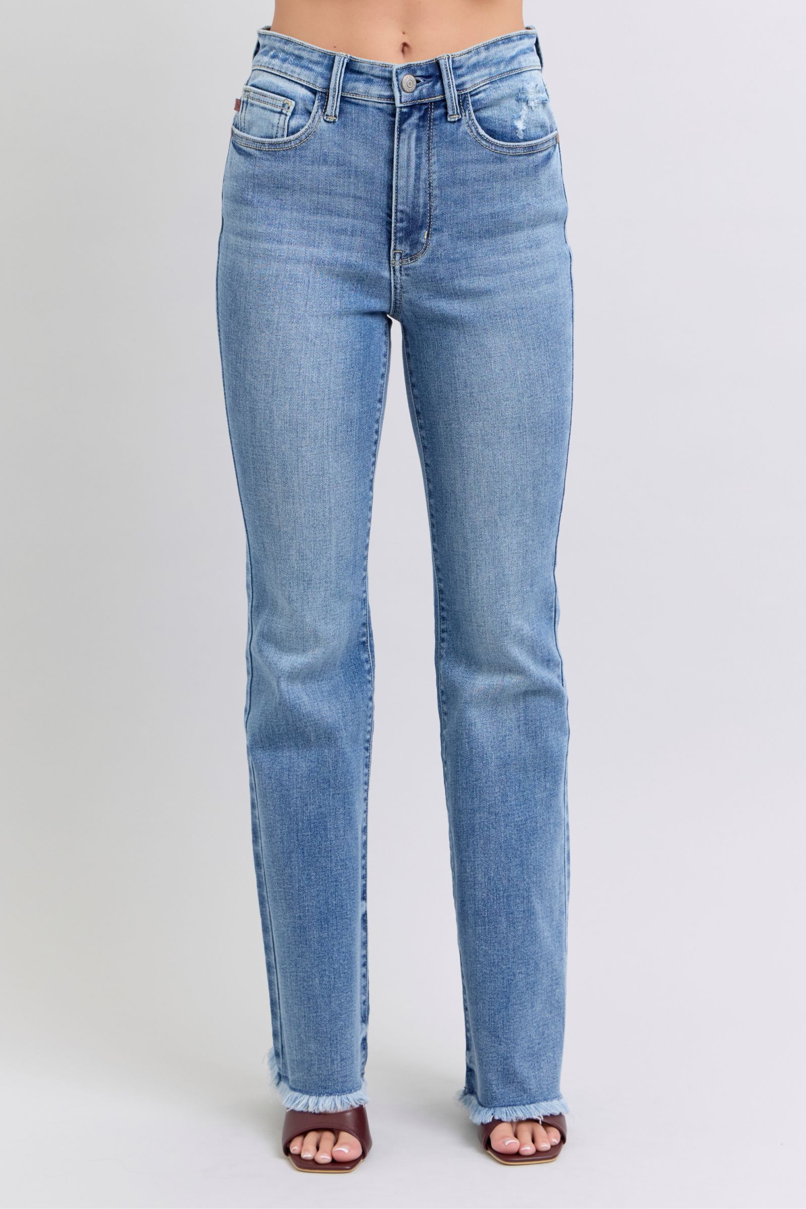 Judy Blue Full Size Raw Hem High Rise Bootcut Jeans - Little Miss Vanilla