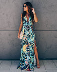 Mid-sleeve V-neck printed slim dress maxi - Little Miss Vanilla