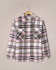 Pink Geometric Plaid Print Pocketed Shacket