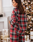 Red Christmas Checkered Pattern Loose Shirt and Pants Lounge Set - Little Miss Vanilla