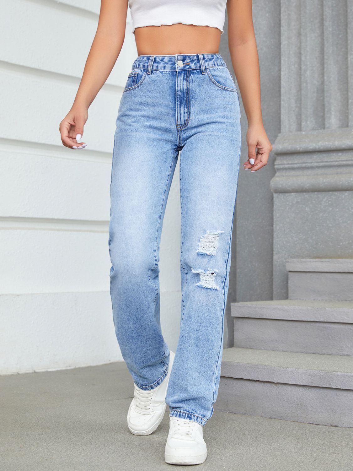 Distressed Jeans with Pockets - Little Miss Vanilla