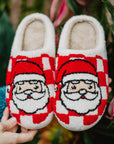 Fiery Red Checkered Santa Claus Graphic Plush Home Slippers