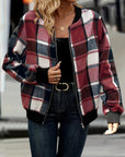 Plus Size Plaid Baseball Collar Zip Up Jacket - Little Miss Vanilla