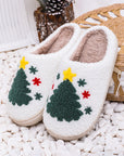 White Fuzzy Christmas Tree Pattern Home Slippers - Little Miss Vanilla