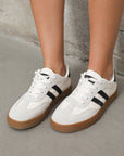 White Striped Lace-up Flat Sneakers