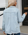 Flap Pocket Raw Hem Denim Jacket - Little Miss Vanilla