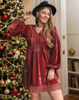 Plus Size Lace Detail V-Neck Long Sleeve Mini Dress - Little Miss Vanilla