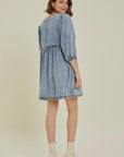 Cutout Round Neck Balloon Sleeve Denim Dress - Little Miss Vanilla