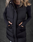 Black Windproof Longline Full Zipper Puffer Vest with Pockets - Little Miss Vanilla