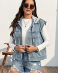 Drawstring Button Up Sleeveless Denim Jacket - Little Miss Vanilla