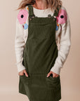 Vineyard Green Solid Front Pockets Sleeveless Corduroy Overall Dress - Little Miss Vanilla