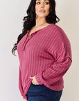 Basic Bae Full Size Ribbed Half Button Long Sleeve High-Low T-Shirt - Little Miss Vanilla