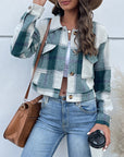 Plaid Lapel Cropped Jacket With Pockets Fashion Button Long Sleeve Short Outwear Tops Coat For Womens Clothing - Little Miss Vanilla