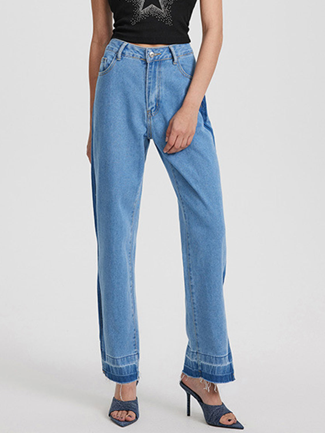 Slit Straight Leg Jeans with Pockets - Little Miss Vanilla