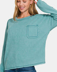 Zenana Full Size Contrast Stitching Brushed Ribbed Hacci Knit Top Plu Size - Little Miss Vanilla